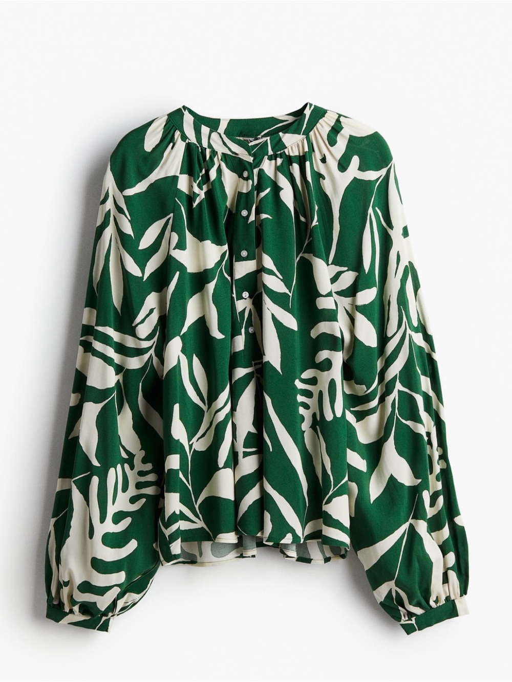 H&M Green and Cream Botanical Blouse
